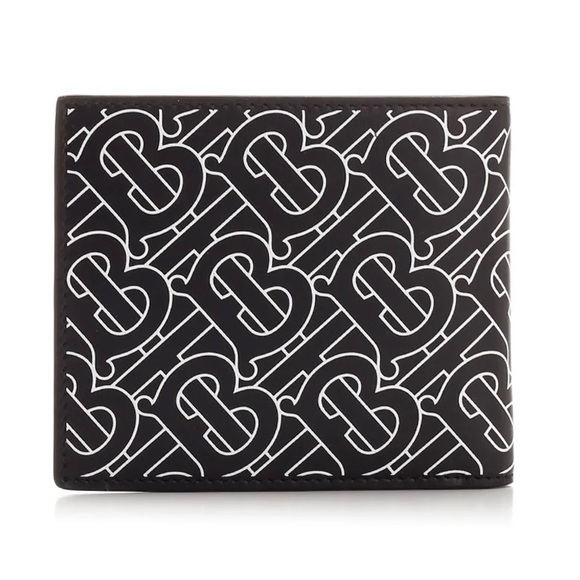 BURBERRY TB MONOGRAM PRINT LOGO OFF-WHITE BLACK LEATHER BIFOLD BILL WALLET NWT - Picture 8 of 13